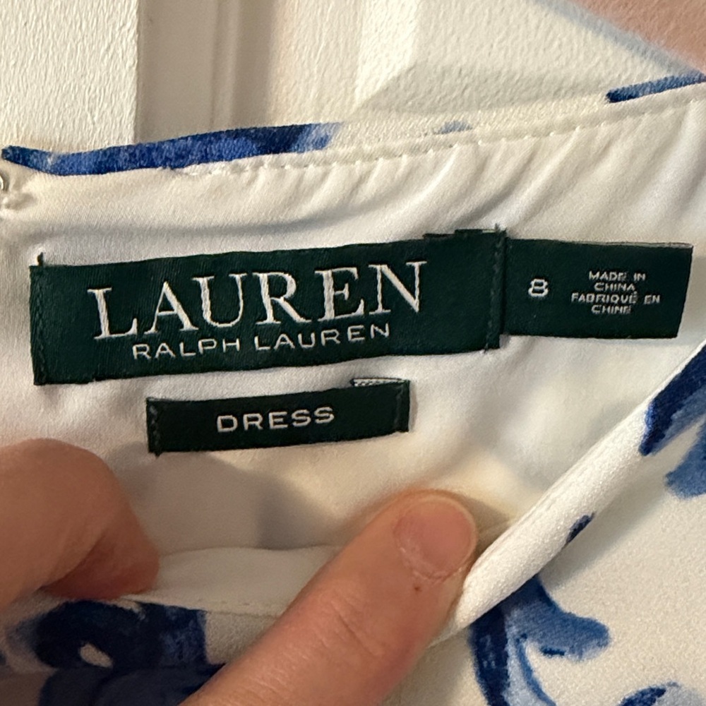 Ralph Lauren White and Blue Damask Sheath Dress Size 8 - Picture 3 of 7